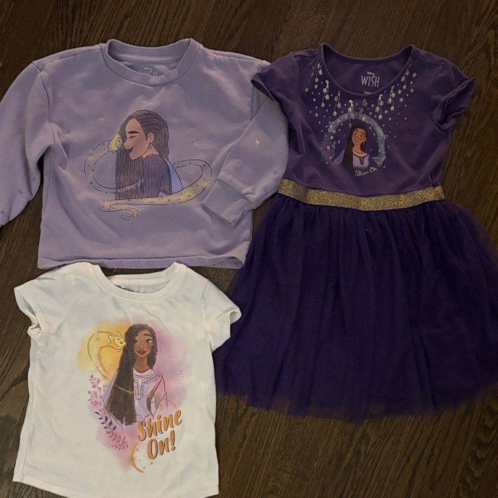 Disney Wish dress sweatshirt and t-shirt bundle Girls Size 4T